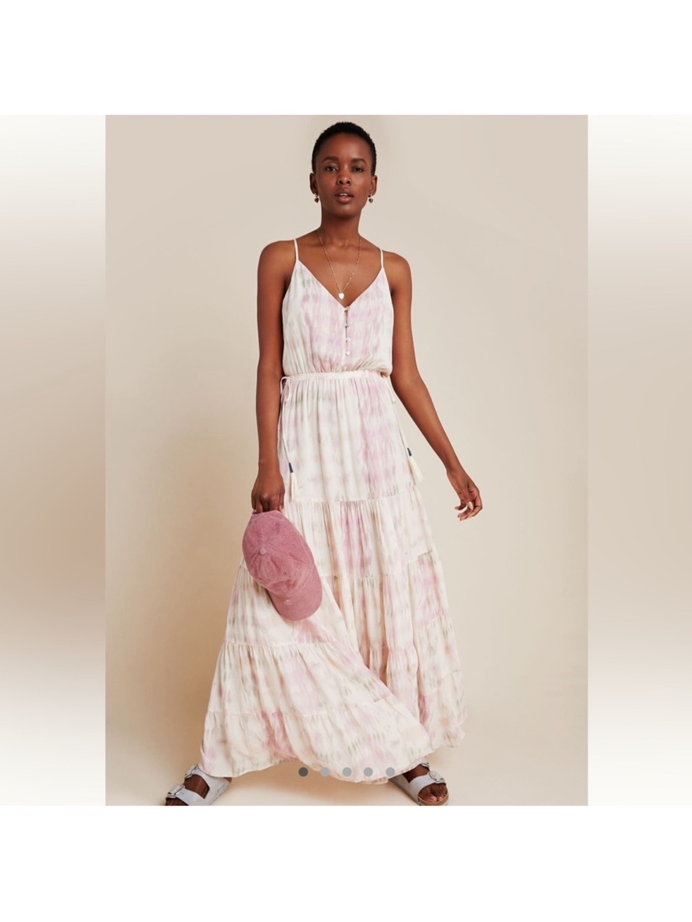Anthropologie Dolan  Pale Pink & Cream Tie-Dye Maxi Dress long size large